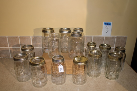 Collection of 15 Clear Glass Mason Jars
