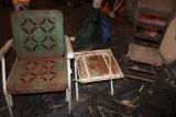 Metal chair, table and vintage wood chair.