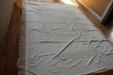 Vintage Hand Stiched, Fringe Trimmed, White Needletuft Bedding