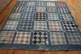 Antique Quilt Blue Trimming with Diamond Designs, Red/Green Back