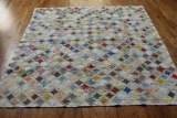 Hand Stiched Cathedral Window Quilt, White, Multi Color Patches