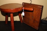Milking Stool and Vintage Solid Wood Weighted Slab