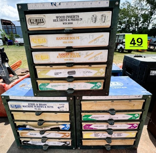 Three bolt bins w/misc bolts & screws