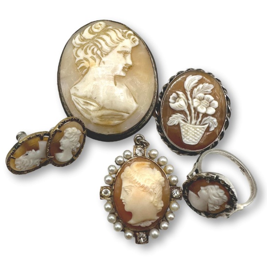 Vintage Cameo Collection Including 14K with Diamonds