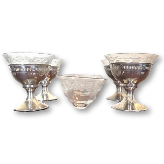 Set of 4 Webster Sterling Silver Dessert Cups with Glass Inserts