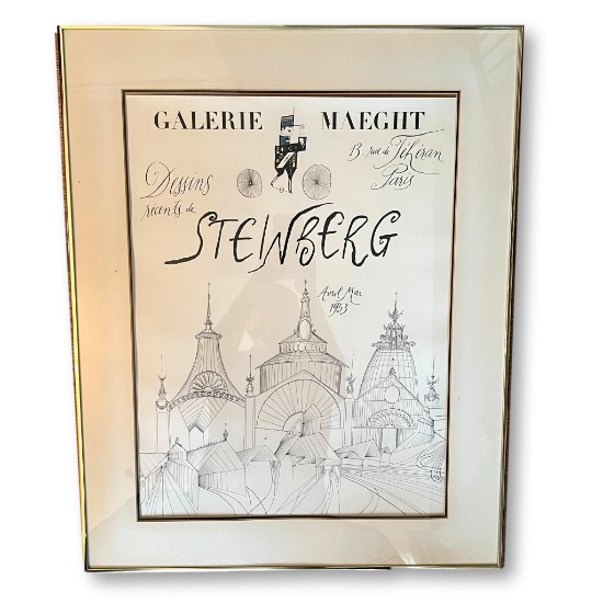 Vintage Framed Saul Steinberg Galerie Maeght Exhibition Poster