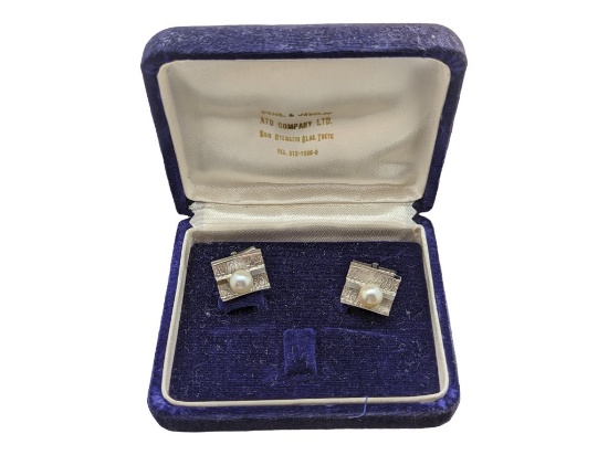 Sterling Silver Cufflinks with Cultured Pearls