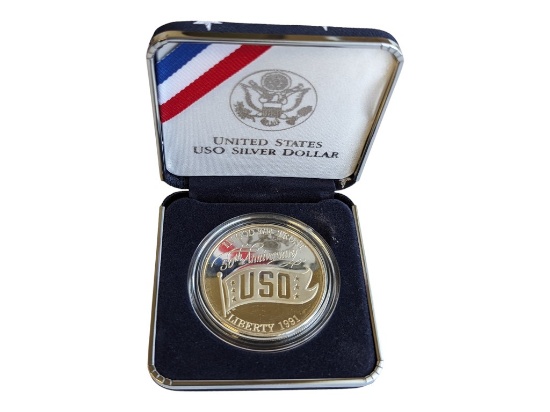 1991 US USO 50th Anniversary Silver Dollar