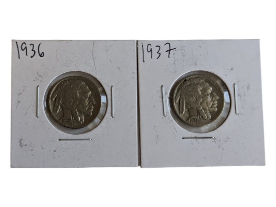 Lot of 2 Buffalo Nickels - 1936 & 1937