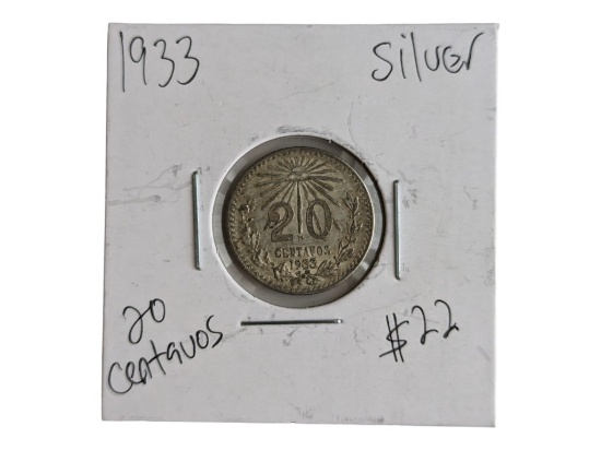 1933 20 Centavos - 90% Silver