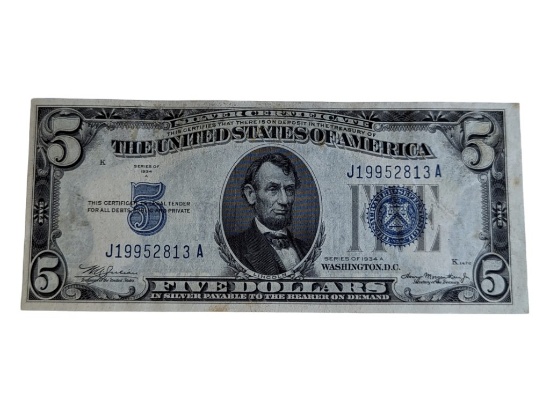 1934-A $5 Bill - Blue Seal