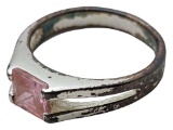 Silver tone Ladies Ring with Pink Gemstone - size 7.5