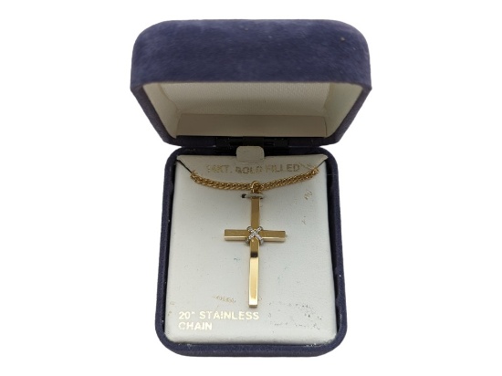 14K Gold Filled Unisex Cross Necklace - Stamped PPC