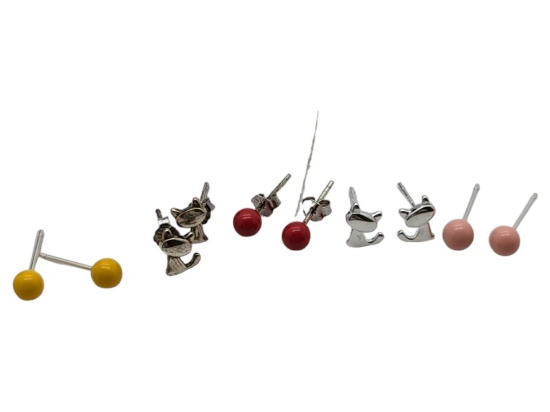 Lot of Cat and Droplet Stud Earrings