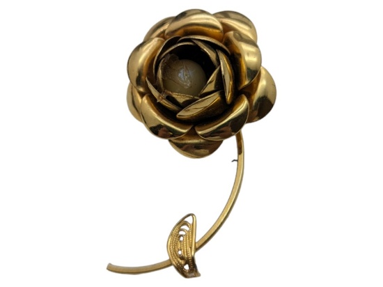 Gold tone Rose Brooch