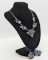 FEATURE Vintage Elsa Schiaparelli Iridescent Blue Art Glass & Rhinestone Necklace and Earrings Set