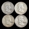 Lot of 4 Franklin Silver Half Dollars - 1957-D, 1957, 1958, 1958-D