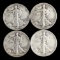 Lot of 4 Walking Liberty Silver Half Dollars - 1942-S, 1943-D, 1943, 1944-S