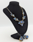 FEATURE Vintage Elsa Schiaparelli Iridescent Blue Art Glass & Rhinestone Necklace and Earrings Set