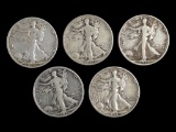 Lot of 5 Walking Liberty Silver Half Dollars - 1935, 1935-S, 1936-S, 1936, 1942-D