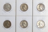 Lot of 6 Silver Washington Quarters - 1939-1962