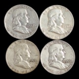 Lot of 4 Franklin Silver Half Dollars - 1957-D, 1957, 1958, 1958-D
