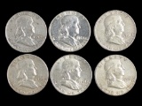 Lot of 5 Franklin Silver Half Dollars - 1959, 1963, 1961, 1959, 1963, 1961