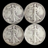Lot of 4 Walking Liberty Silver Half Dollars - 1942-S, 1943-D, 1943, 1944-S