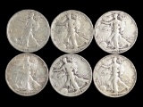 Lot of 6 Walking Liberty Silver Half Dollars - 1944-S, 1945-S, 1946-S, 1944, 1945, 1946