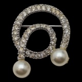 Vintage Marvella Costume Pearl and Rhinestone Brooch
