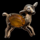 Costume Deer Brooch with Center Jewel