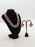 Vintage Hattie Carnegie Pink Rhinestone Necklace and Earrings Set