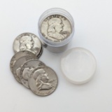 Full Tube of 20 1958 Franklin Silver Half Dollars
