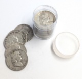 Full Tube of 20 1952 Franklin Silver Half Dollars