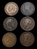 Lot of 6 Great Britain Penny Coins