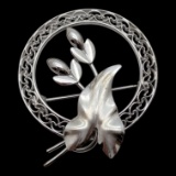 Sterling Silver Floral Wreath Brooch - Stamped BB