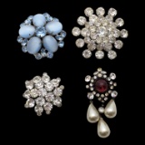 Lot of 4 Costume Vintage Brooches with Rhinestones