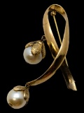 Vintage Napier Ribbon with Costume Pearls Brooch