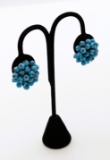 Vintage Italian Blue Cluster Clip-on Earrings