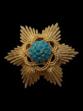 Vintage Hattie Carnegie Turquoise Floral Brooch