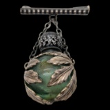 Antique Green Glass Perfume Bottle Brooch