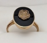Vintage 10K Gold Chi Omega Crest Emblem Onyx Ladies Ring