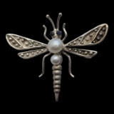 Sterling Silver Pearl and Sapphire Dragonfly Brooch