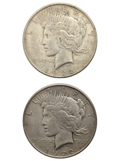 Lot of 2 - 1922 Silver Peace Dollars