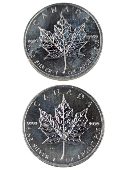 Lot of 2 - 1 Ounce (each) Fine .999 Silver Rounds - 2011 Canada Maple