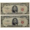 Lot of 2 - 1963 $5 Notes - Red Seals