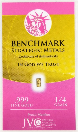 1/4 grain .999 Fine Gold - Benchmark Strategic Metals