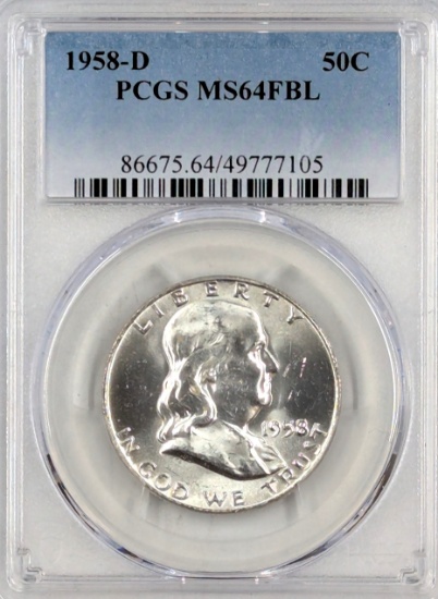 PCGS 1958-D MS64 FBL Silver Franklin Half Dollar