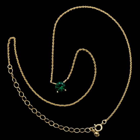 Sterling Silver Gold tone Green Gem Ladies Necklace