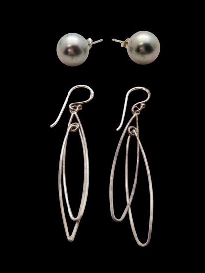 Lot of 2 Sterling Silver Fashion Earrings